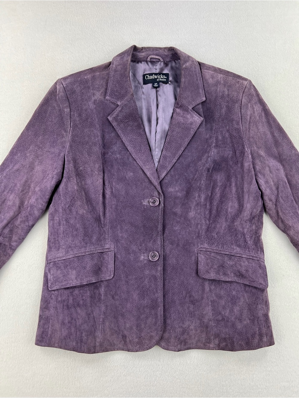 VTG Chadwicks Of Boston Wmns Purlple Genuine Leather Suede Jacket 2 Button 16P